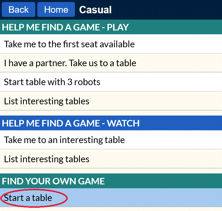 Start a table